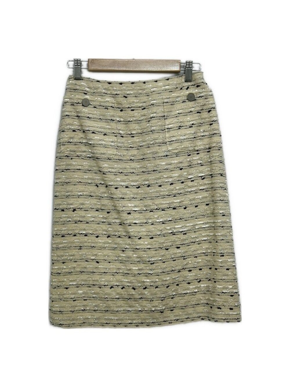 Chanel Skirt M Beige White Multi Knee-Length Tweed Glitter